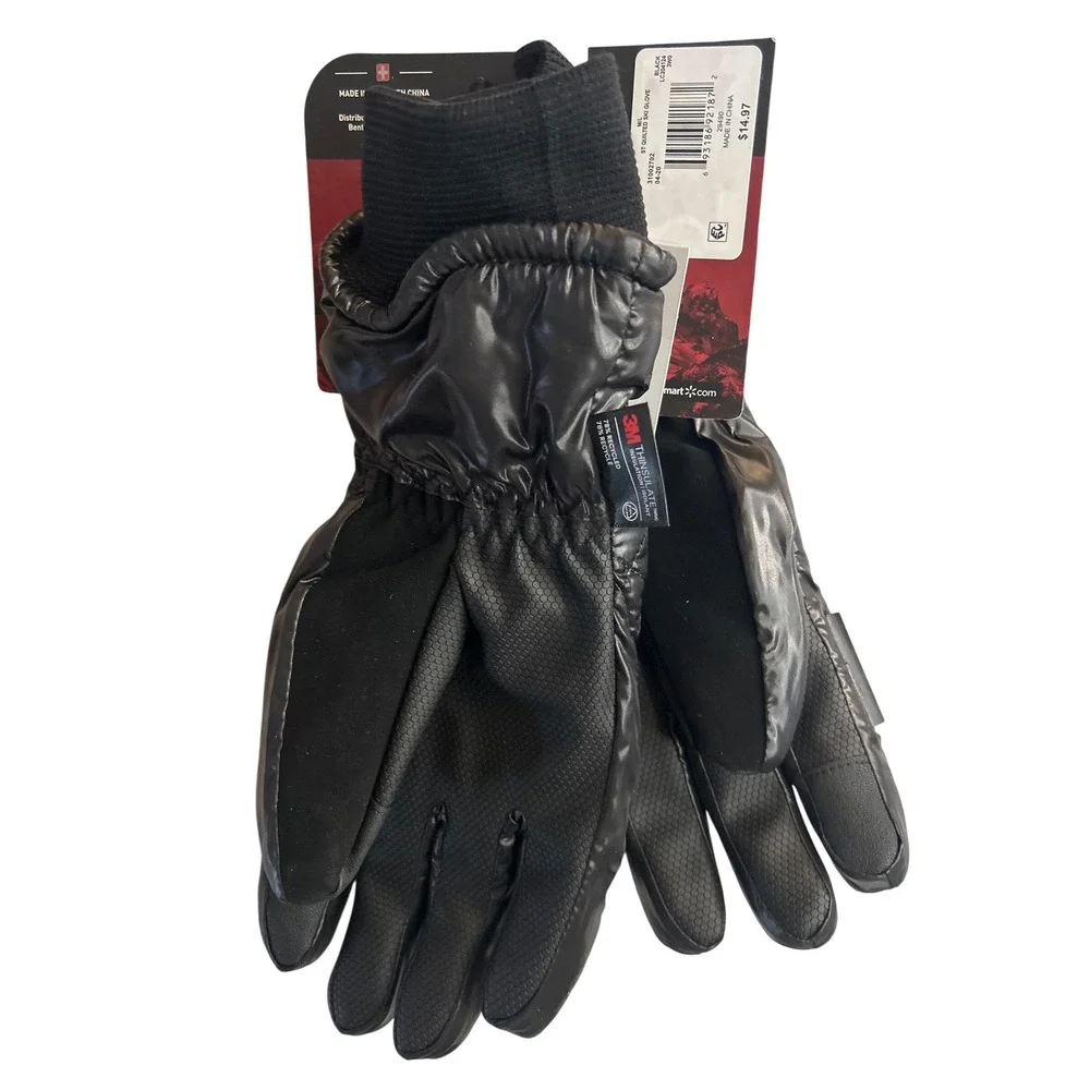 Women's Black Quilted Thinsulate Ski Gloves M/L Peak Touch Waterproof Breathable